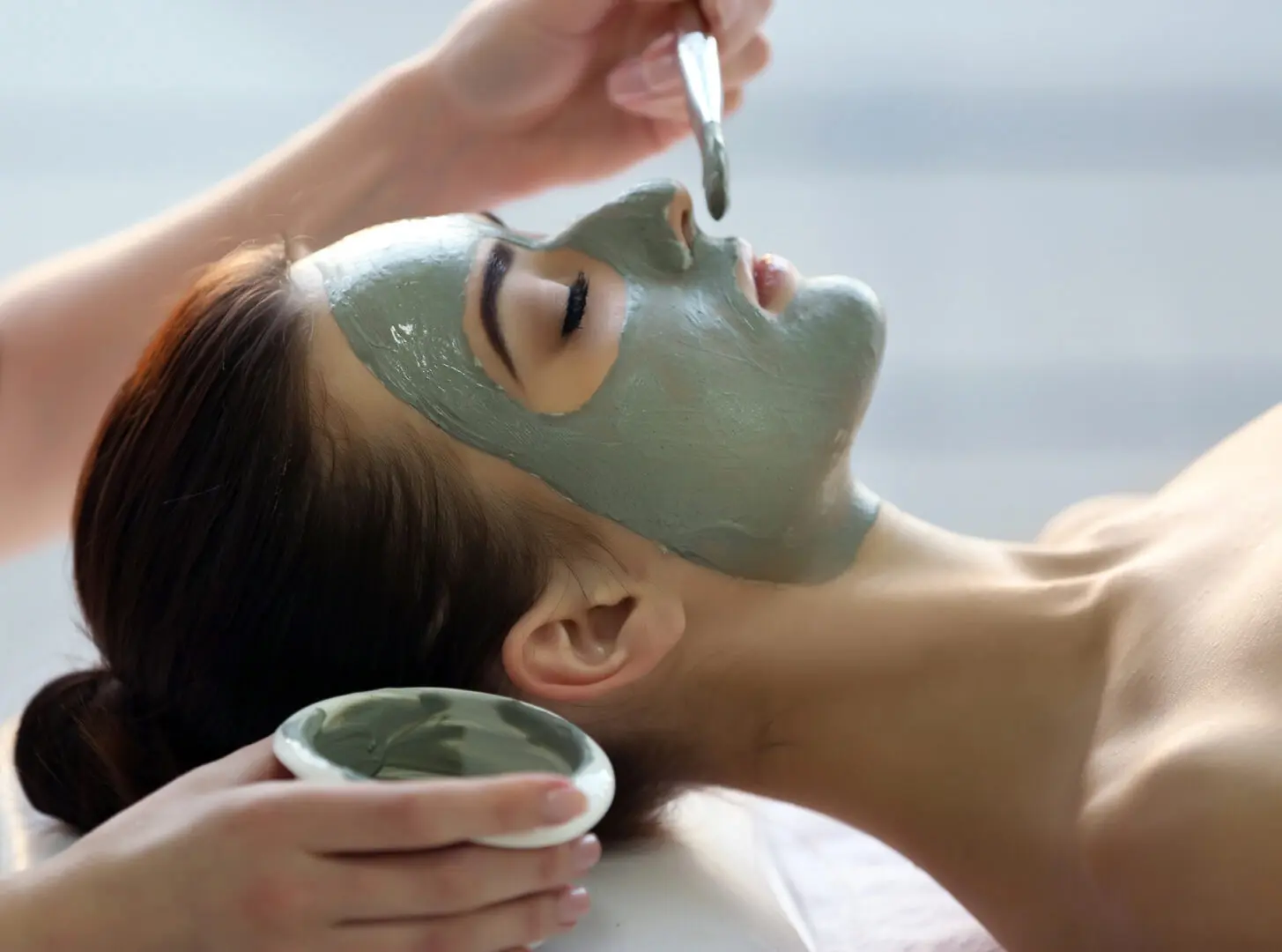 Spa ,Concept .,Young, Woman, With, Nutrient, Facial, Mask ,In ,Beauty